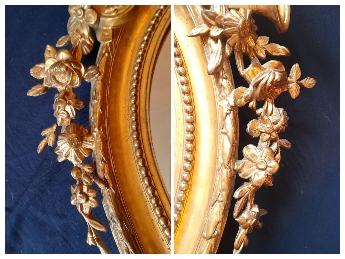 GRAND MIROIR EN BOIS DORE ET STUC NAPOLEON III