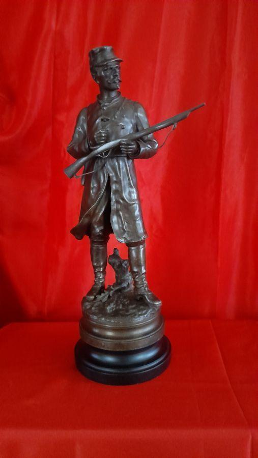 STATUE BRONZE MILITAIRE FIN XIXEME FANTASSIN 1ERE GUERRE MONDIALE PAR CHARLES ANFRIE