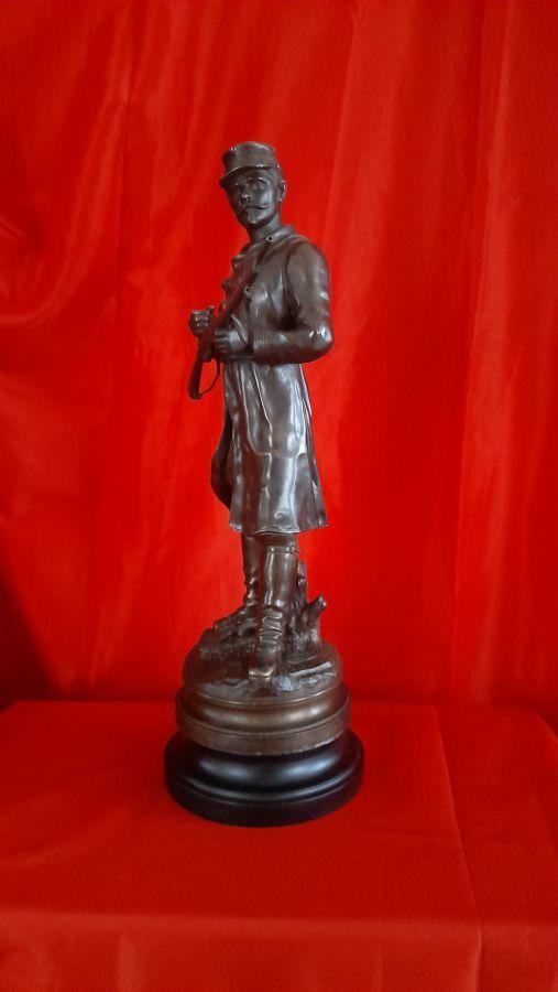 STATUE BRONZE MILITAIRE FIN XIXEME FANTASSIN 1ERE GUERRE MONDIALE PAR CHARLES ANFRIE