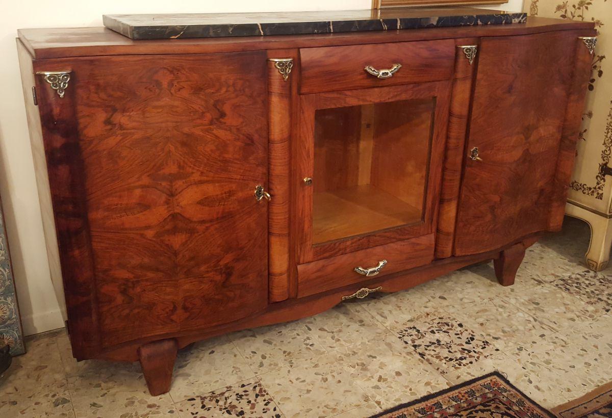 Enfilade 1930 forme violon en ronce de noyer